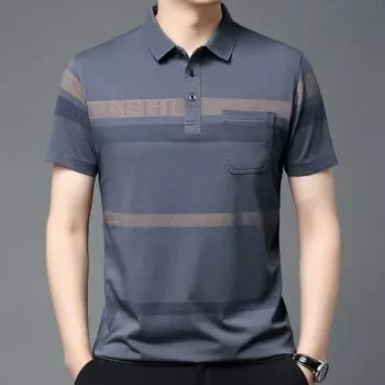 Новая мужская деловая рубашка-поло, летняя толстовка с лацканами, повседневная однотонная базовая дышащая футболка с v-образным вырезом M зелёный