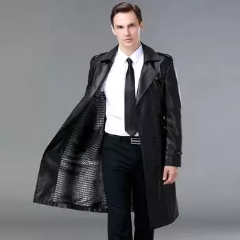 Новая мужская длинная кожаная куртка, ветровка из замши и овчины для среднего возраста, теплая куртка 170