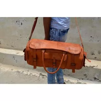 Новая мужская дорожная сумка из натуральной кожи для путешествий на выходные, большая спортивная сумка на ночь 24 x 11 x 11 in коричневый