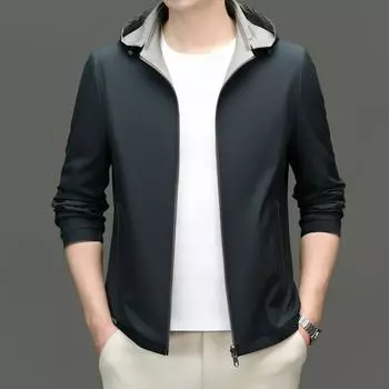 Новая мужская двусторонняя куртка мужская стойка воротник капюшон весеннее пальто верхняя одежда M