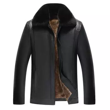 Новая мужская двусторонняя утолщенная повседневная облегающая куртка из искусственной кожи со съемным меховым воротником для людей среднего и пожилого возраста 4XL