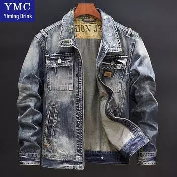 Новая мужская джинсовая куртка в стиле ретро из коллекции весна/осень, байкерская куртка свободного покроя, облегающего кроя, большие размеры светло-синий