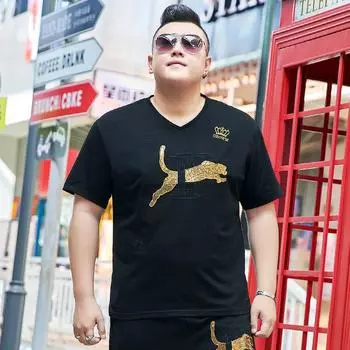 Новая мужская футболка больших размеров с короткими рукавами, летняя одежда больших размеров, толстовка для толстого человека, рубашка XXXXL 2XL чёрный