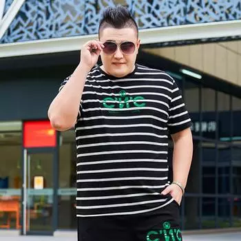 Новая мужская футболка больших размеров с короткими рукавами Fat Man, полосатая футболка с круглым вырезом, очень большая свободная хлопковая футболка 7XL 2XL чёрный