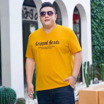 Новая мужская футболка больших размеров с короткими рукавами из ледяного шелка, модная футболка большого размера, эластичная рубашка 260 фунтов 2XL жёлтый