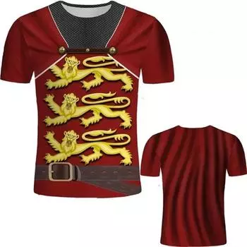 Новая мужская футболка для косплея с 3D принтом «Средневековый рыцарь» в стиле ретро, крутые футболки с короткими рукавами и доспехами для мужчин и женщин S