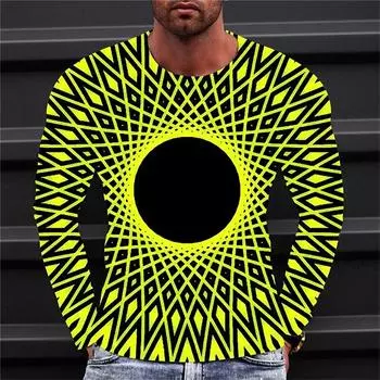 Новая мужская футболка Футболка с графической технологией Одежда с круглым вырезом Одежда с 3D принтом На открытом воздухе Повседневная с длинным рукавом Модельер Простой L