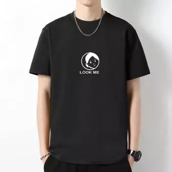 Новая мужская футболка из мерсеризованного хлопка с круглым вырезом и короткими рукавами, свободные повседневные футболки, топы M чёрный