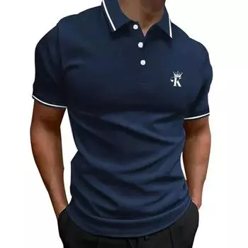 Новая мужская футболка, классическая рубашка поло с коротким рукавом, летняя повседневная футболка с воротником на пуговицах, размер S-3XL, повседневная рубашка поло S темно-синий