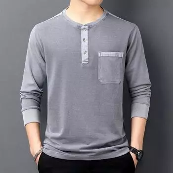 Новая мужская футболка, мужская осенняя рабочая одежда с длинным рукавом и лацканами, с круглым вырезом, молодежная смешанная свободная рубашка, осенняя одежда M