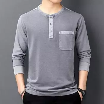 Новая мужская футболка, мужская осенняя рабочая одежда с длинными рукавами и лацканами, молодежная свободная рубашка с круглым вырезом, осенняя одежда M