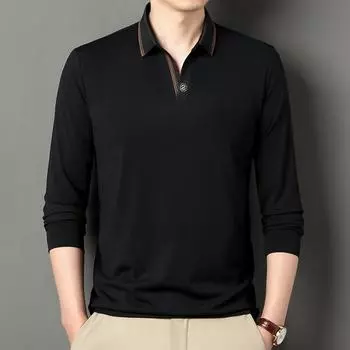 Новая мужская футболка-поло с длинными рукавами на весну и осень, мужская с V-образным вырезом, простая деловая молодежная свободная одежда большого размера для папы M
