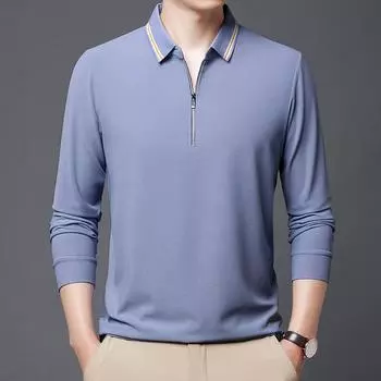 Новая мужская футболка-поло с длинными рукавами на весну и осень, мужская с V-образным вырезом, простая деловая молодежная свободная одежда большого размера для папы M