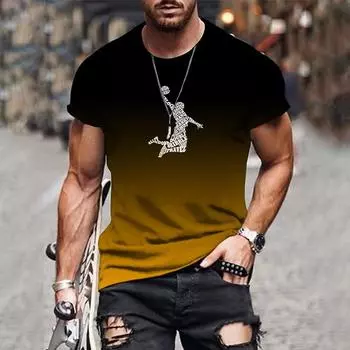 Новая мужская футболка с 3D-градиентом — это обязательное мужское платье с коротким рукавом, модный и универсальный повседневный топ M