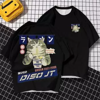 Новая мужская футболка с 3d мультяшным рисунком кота, летняя быстросохнущая свободная большая футболка, модные повседневные футболки с короткими рукавами, одежда M