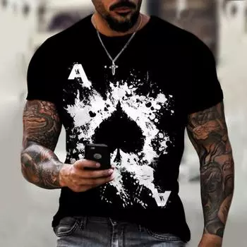 Новая мужская футболка с 3D-принтом, черно-белая, с принтом покера, летняя, мужская, с круглым вырезом, повседневная, с коротким рукавом, уличная S
