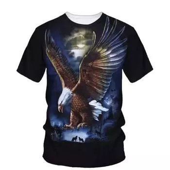 Новая мужская футболка с 3d принтом Fierce Eagle Pattern, модная тенденция, высокое качество, дизайн с круглым воротником, удобная одежда с короткими рукавами XS