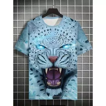 Новая мужская футболка с 3D принтом Fierce Leopard, летняя модная футболка с круглым вырезом и короткими рукавами для мужчин, уличная одежда Tiger S