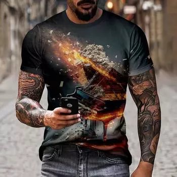 Новая мужская футболка с 3D принтом музыкальных инструментов и музыкальных символов, летняя повседневная футболка из полиэстера с короткими рукавами и круглым вырезом для вечеринок 4XL