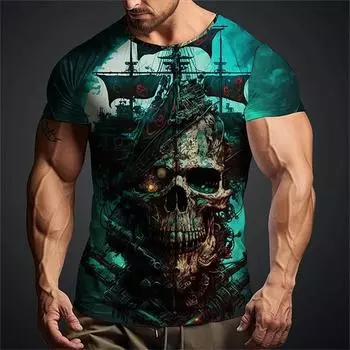 Новая мужская футболка с черепом, летняя модная мужская одежда с короткими рукавами, мужская футболка большого размера с круглым вырезом, топы с 3d принтом пиратского черепа 3XL