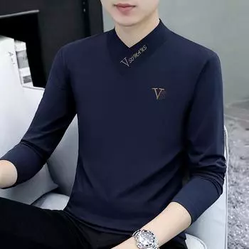 Новая мужская футболка с длинным рукавом Мужская мужская футболка с v-образным вырезом Хлопковая футболка M