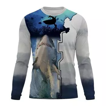 Новая мужская футболка с длинными рукавами для рыбалки на открытом воздухе с принтом в виде 3D-рыбы, повседневная и модная футболка с круглым вырезом S