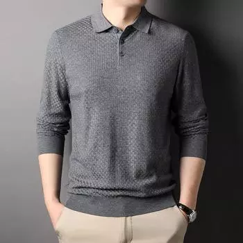 Новая мужская футболка с длинными рукавами на весну и осень, трикотажная рубашка с низом, шерстяной свитер с шахматным узором для мужчин среднего возраста M