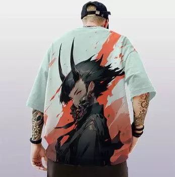 Новая мужская футболка с изображением аниме-персонажа, 3D-принт, короткий рукав, футболки для мужчин, уличная модная мужская одежда, свободный, большой, быстросохнущий свитер S