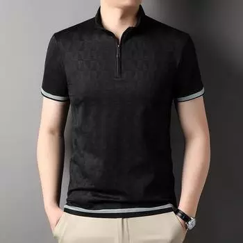 Новая мужская футболка с короткими рукавами, футболка с половиной молнии, летняя тонкая жаккардовая футболка, майка для мальчиков M