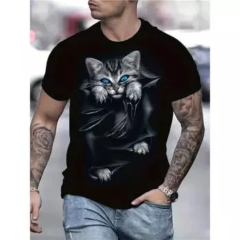 Новая мужская футболка с принтом 3D Cat Full Print, повседневная модная забавная футболка с коротким рукавом, унисекс, летняя футболка свободного покроя в уличном стиле S