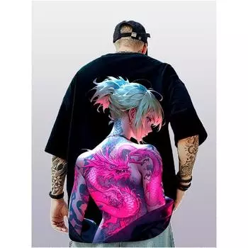 Новая мужская футболка с принтом аниме, топы, летняя футболка, одежда с короткими рукавами, свободные повседневные уличные футболки большого размера, мужские топы S