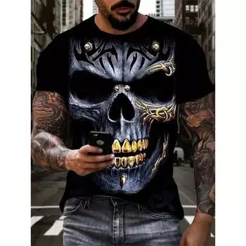 Новая мужская футболка с принтом ужасного черепа 3D в стиле ретро с круглым вырезом и короткими рукавами S