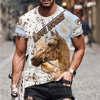 Новая мужская футболка с принтом в виде лошади и животного, 3D, летняя повседневная футболка с короткими рукавами и круглым вырезом, уличная мода, свободная одежда унисекс S