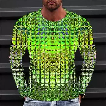 Новая мужская футболка с рисунком градиента с круглым вырезом, одежда с 3D-печатью, для улицы, повседневная, с длинными рукавами, модный дизайнер в стиле ретро, большой размер c S