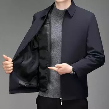 Новая мужская хлопковая одежда среднего возраста, деловая, повседневная, на молнии, разгрузочная, утолщенная, с хлопковой подкладкой, для руководителей, мужская куртка 170 темно-синий