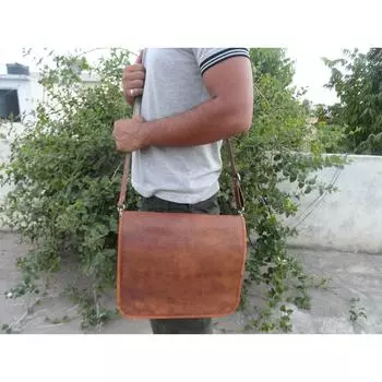 Новая мужская и женская винтажная сумка через плечо из натуральной коричневой кожи 13 x 15 x 4 in коричневый