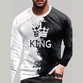 Новая мужская качественная модная футболка свободного покроя осень 2000 года Crown Designer с коротким рукавом для улицы, повседневная, с круглым вырезом, для клуба, с длинным рукавом S