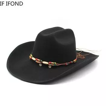 Новая мужская ковбойская шляпа в стиле вестерн для джентльмена, леди, джаз, ковбойская шляпа, фетровая шляпа Fedora с широкими полями 9,5 см, модные церковные кепки 57-59CM