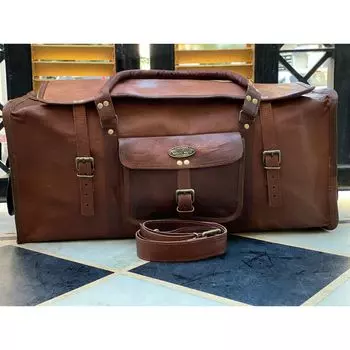 Новая мужская кожаная большая дорожная сумка для путешествий в спортзал на выходные с откидной крышкой 25 X 10 X 10 in коричневый