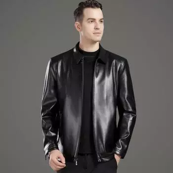 Новая мужская кожаная куртка, куртка среднего возраста из замши, деловая повседневная утолщенная теплая куртка из овчины для папы 170