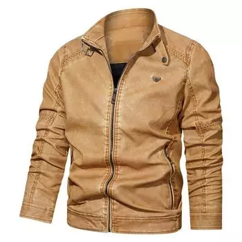 Новая мужская кожаная куртка осень-зима Мужская куртка из искусственной кожи Кожаная куртка с воротником-стойкой XL