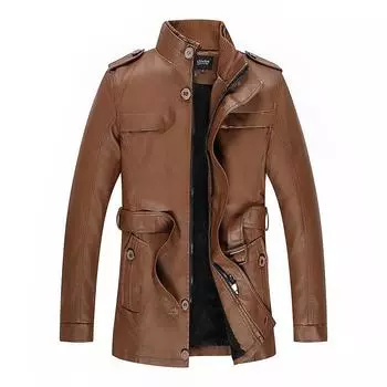 Новая мужская кожаная куртка осень-зима плюс бархатная кожаная куртка средней длины Slim Fit из искусственной кожи, промытая ремесленная мода, внешняя торговля, мужская одежда L