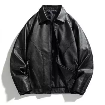 Новая мужская кожаная куртка с лацканами, мотоциклетная куртка, кожаная куртка, мужская корейская версия, свободная молодежная мужская одежда M