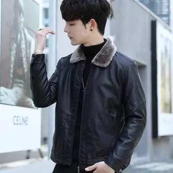 Новая мужская кожаная куртка с плюшем и утолщенной корейской версией, облегающая и красивая молодежная кожаная куртка, куртка с меховым воротником из искусственной кожи 4XL