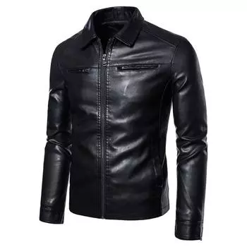 Новая мужская кожаная куртка весна-лето в корейском стиле, тонкая модная красивая куртка с лацканами в стиле мотоцикла, повседневная кожаная куртка M