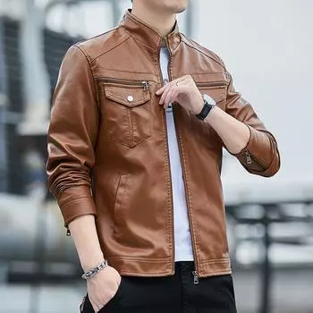 Новая мужская кожаная куртка весна-осень повседневная тонкая многокарманная дышащая зеленая кожаная куртка топ M