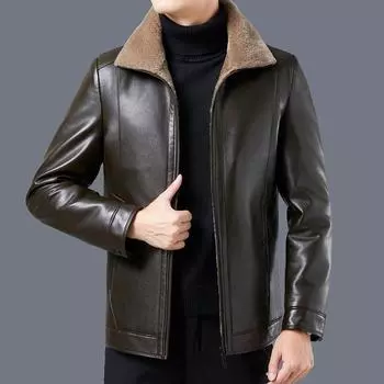 Новая мужская кожаная куртка, зимняя плюшевая мотоциклетная куртка для папы среднего и старшего возраста, мужская кожаная куртка XXXXXXL