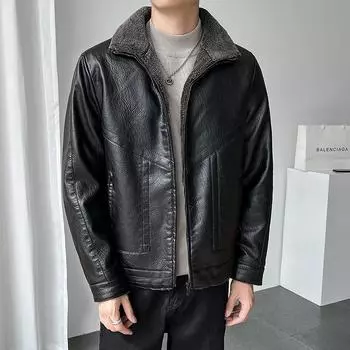 Новая мужская кожаная куртка, зимняя повседневная куртка для толстяка большого размера, мужская бархатная повседневная куртка для папы среднего возраста для мужчин M