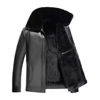 Новая мужская кожаная куртка зимняя утолщенная повседневная с лацканами на молнии мужская кожаная куртка для мужчин среднего возраста 52