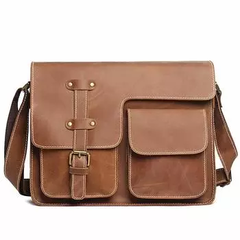 Новая мужская кожаная сумка через плечо Crazy Horse, женская сумка через плечо из коровьей кожи, большая вместимость, сумка-мессенджер 31x10x24cm темно-коричневого